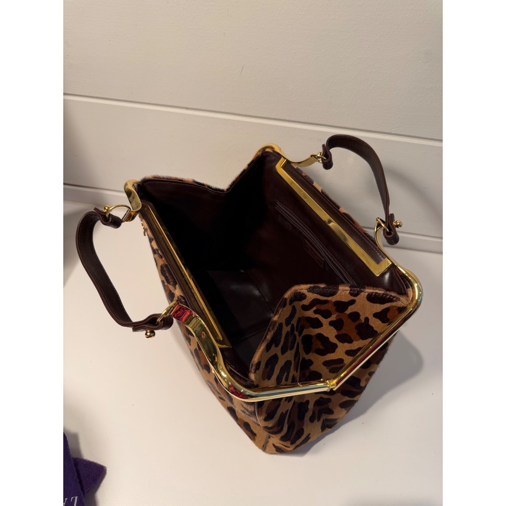 Roberta di Camerino Leopard Pony Hair Satchel Bag Made in Italy Vintage Gold - Picture 9 of 14